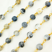 Dendrite Opal Round Shape Gold Plated Wire Chain